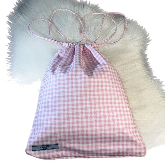 AUTHENTIC PRADA Makeup/ Nappie Drawstring Bag Gingham Chk Waterproof Interior - Picture 1 of 9